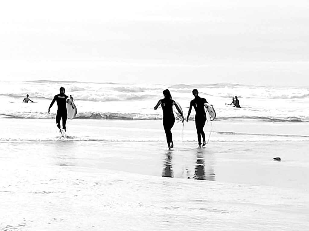 Surfing at Porthtowan beach