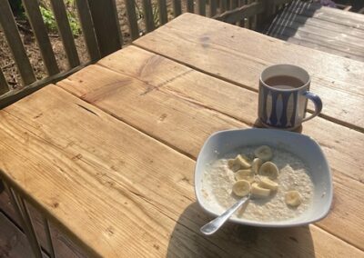 Breakfast outside in the morning sunshine at Trelawney