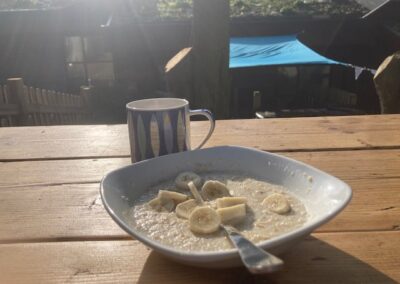 Breakfast outside in the morning sunshine at Trelawney